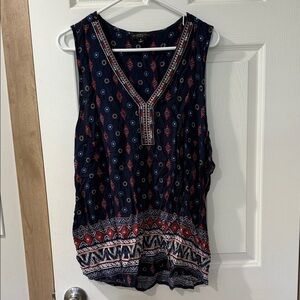 Signature Studio Navy and Red Patterned Tank Top